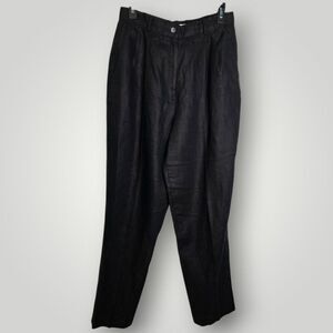 Vintage Liz Claiborne Black Linen Trousers Pleated High Rise Relaxed Fit Size 12